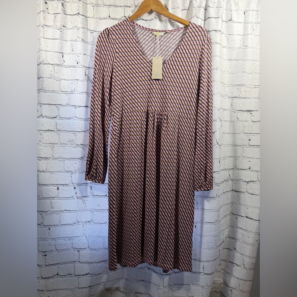 Boden Mauve and Navy Long Sleeve Dress NWT